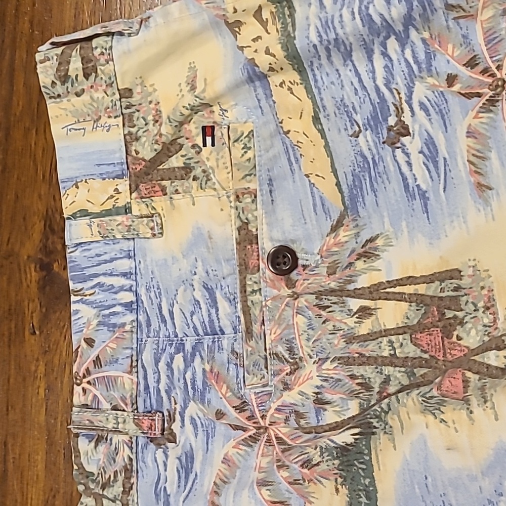 Tommy Hilfiger Chino Shorts Mens 38 Blue All Over Print Beach Palm Hawaiian - Picture 3 of 7